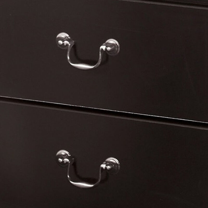 Yara Nightstand, Classic Black, 25 Inch, 2 Drawers, Pewter Handles