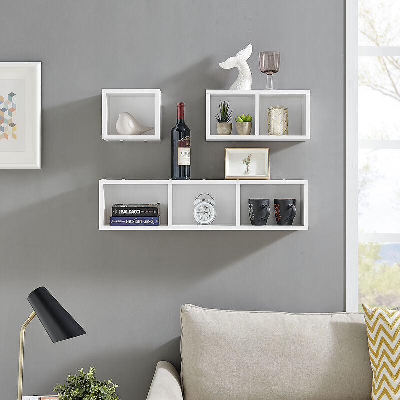 Bauhaus Floating Geometric Modular Cubby Wall Shelves - Set of 3 Sizes
