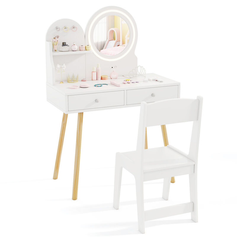 Kids Princess Makeup Dressing Desk and Chair Set with Mirror and Lights image number 0