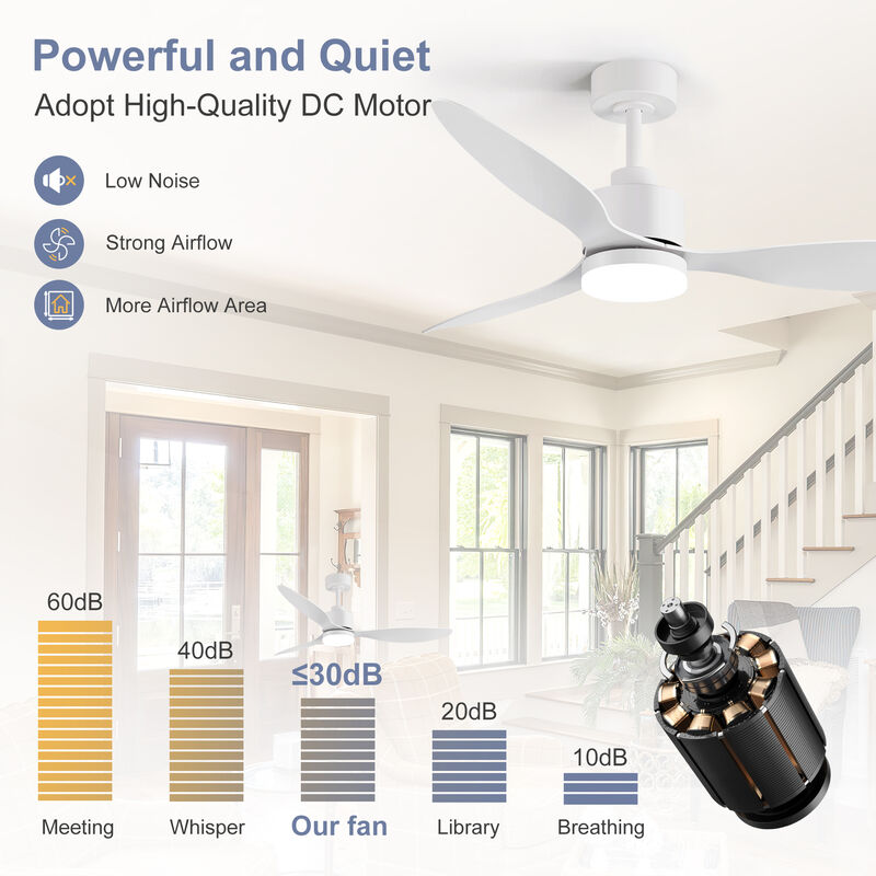Breezary 52" LED Ceiling Fan with Light, DC Motor, 6 Speed Remote,3 Reversible Blades, Quiet image number 5
