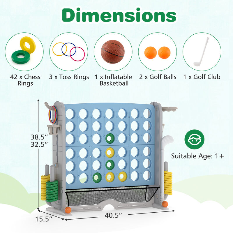 Giant 4-in-a-Row Game Set with Ring Toss & Basketball Hoop image number 2