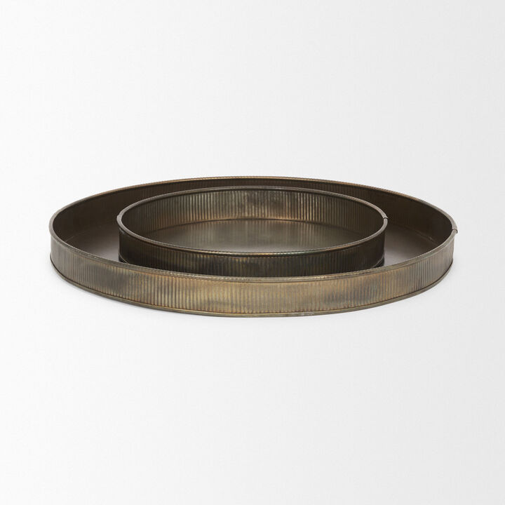 HomeRoots Set of Two Yellow Round Metal Handmade Serving Tray