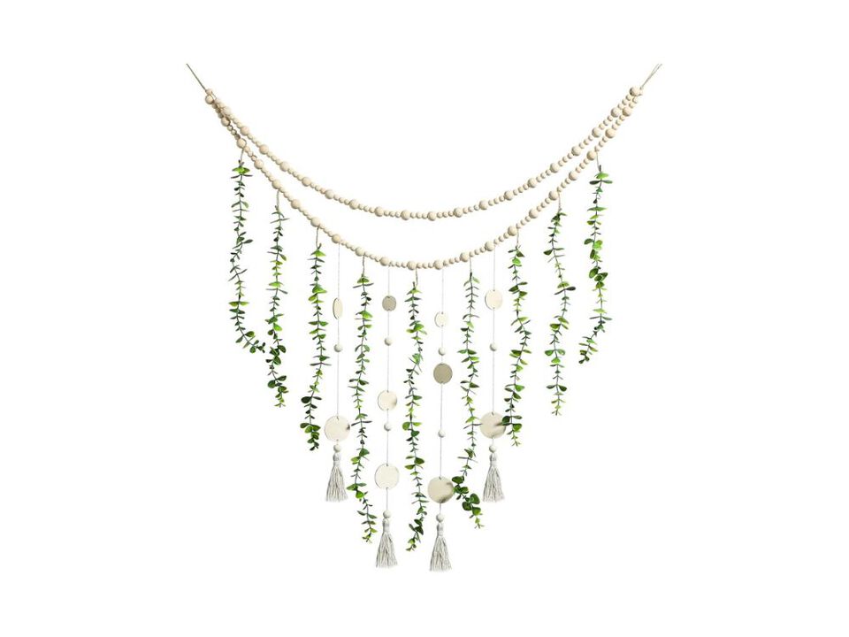Boho Eucalyptus Wall Hanging Wooden Bead Garland Decor for Bedroom Home