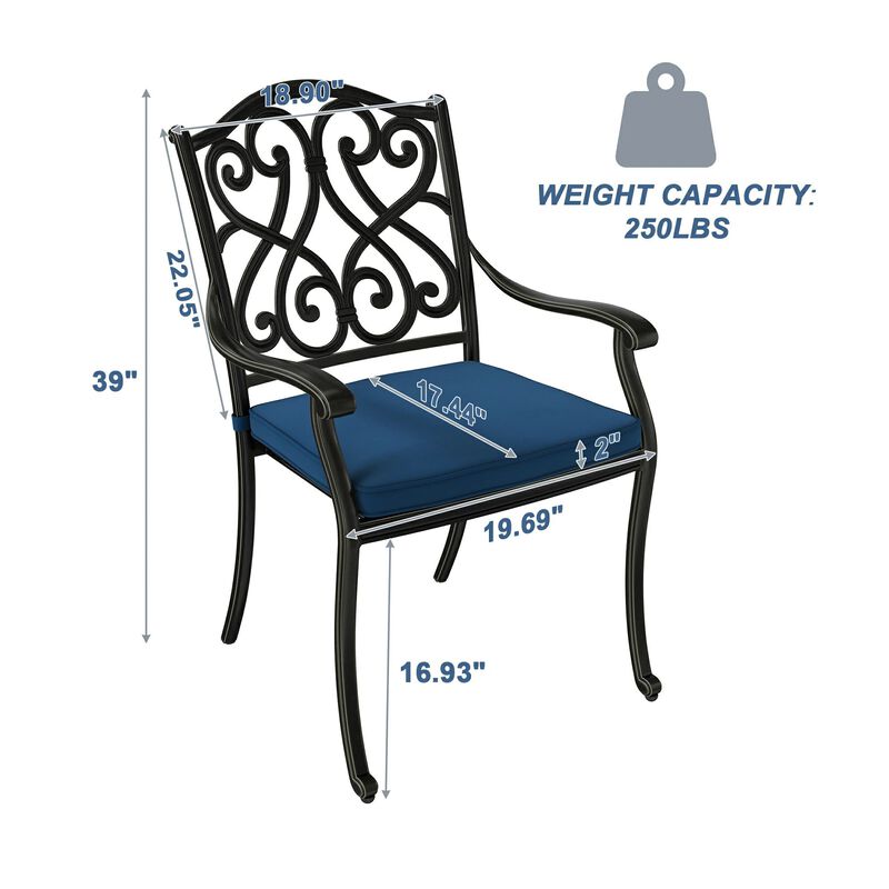 Mondawe 4 Piece Cast Aluminum Outdoor Dining Chairs with Cushion