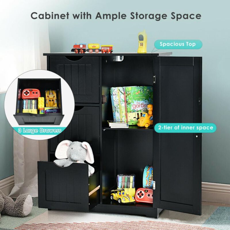 Hivvago Bathroom Floor Cabinet Side Storage Cabinet with 3 Drawers and 1 Cupboard