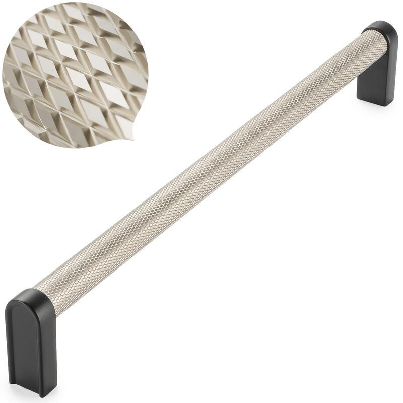 KOOFIZO Nickel and Black Cabinet Pulls, 1-Piece Knurled Cabinet Handles, 8-4/5 Inch Screw Spacing, P28 Hardware for Kitchen Cupb