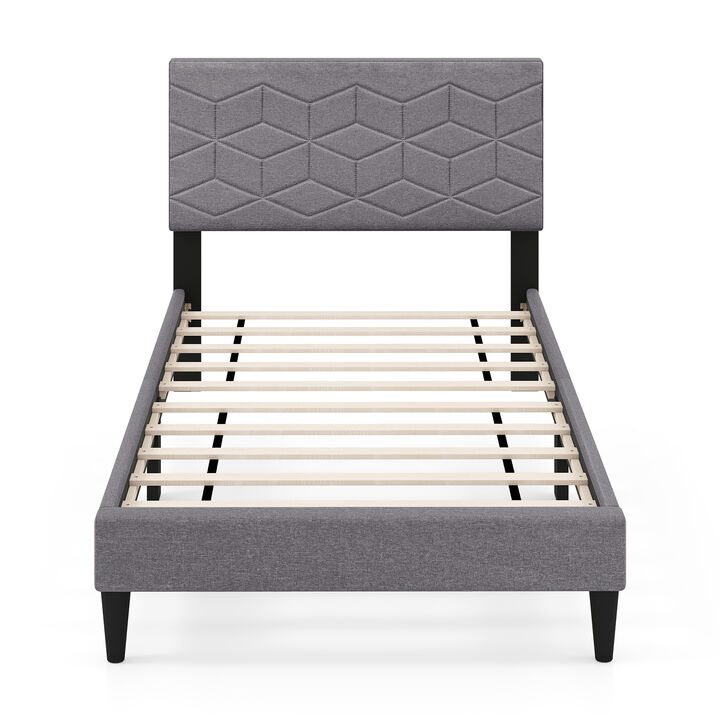 Platform Bed Frame with Linen Upholstered Headboard, Modern Style