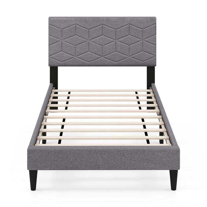 Platform Bed Frame with Linen Upholstered Headboard, Modern Style image number 0