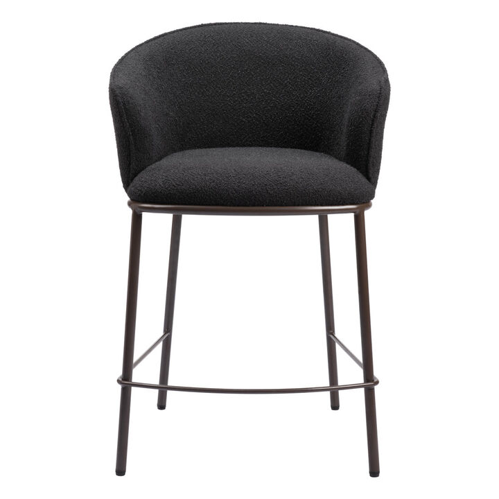 HomeRoots 26" Black and Bronze Shearling and Steel Counter Height Bar Chair