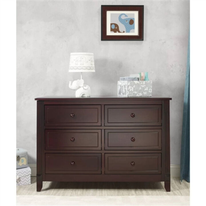 Home Kids Bedroom 6-Drawer Dresser in Wood Finish for Storage and Organization