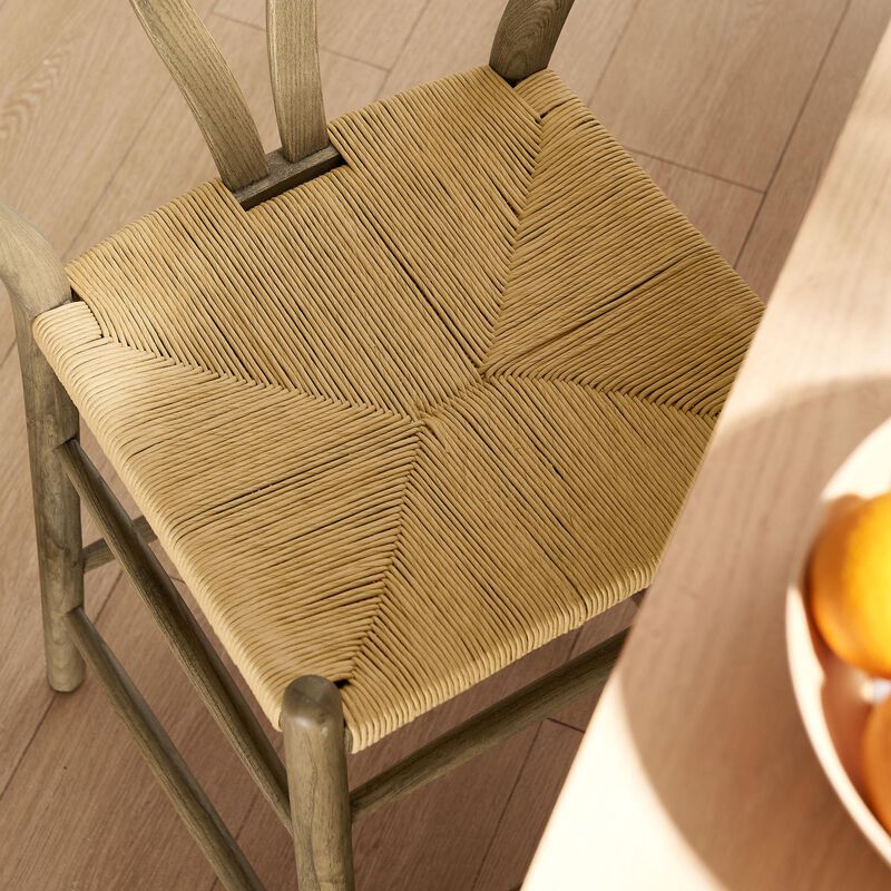 Modway Amish Wood Rope Counter Height Stool in Weathered Gray Teak - 25 Inch Seat Height Mid Century Modern Retro Stool - Solid Elm Wood Kitchen Island Stool with Woven Seat and Open Back image number 4