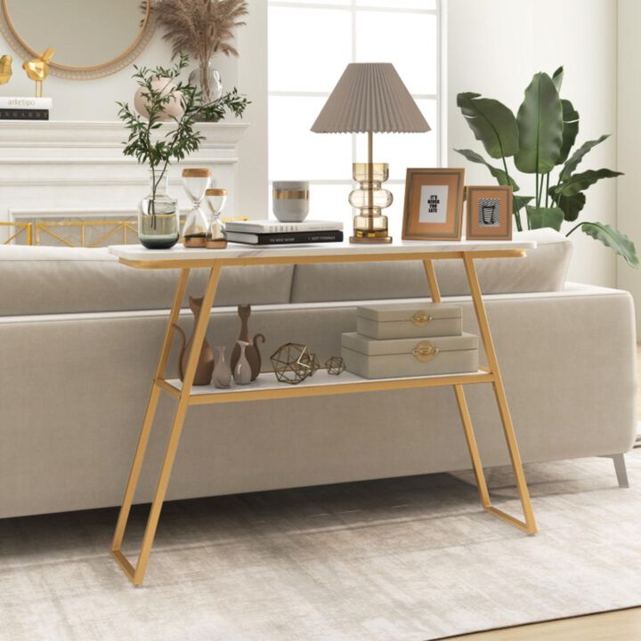 Hivvago Console Table with Open Shelf Gold Metal Frame Living Room Hallway
