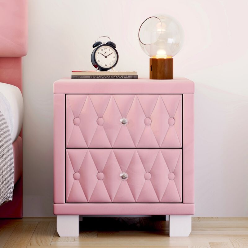 Worsal Button‑Tufted Velvet 2‑Drawer Nightstand image number 7