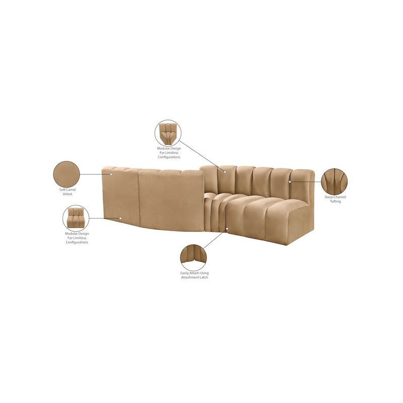 Meridian Furniture Arc Camel Velvet Modular Sofa