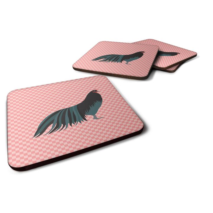 Caroline's Treasures Sumatra Chicken Pink Check Decorative Coasters, 3.5, Multicolor