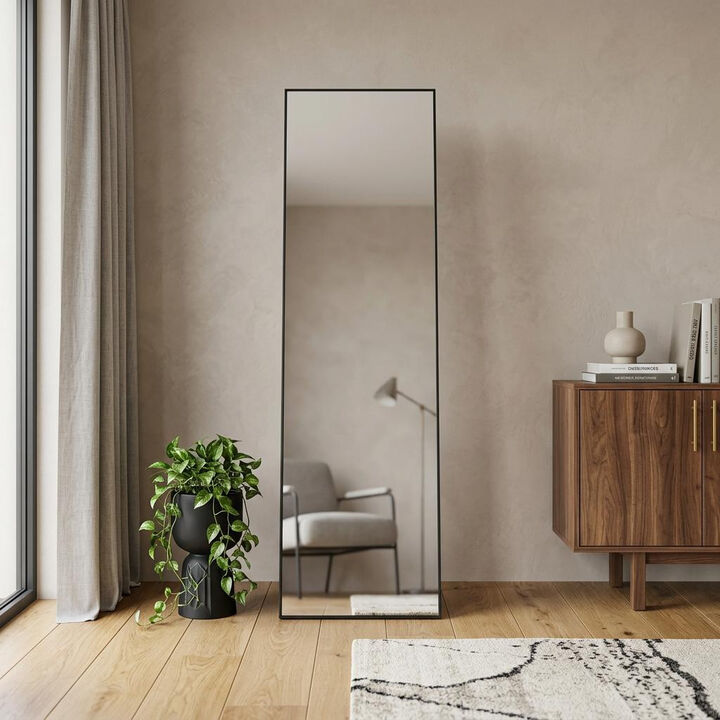 HomeRoots 56" Black Aluminum Freestanding And Wall Mounted Framed Full Length Mirror