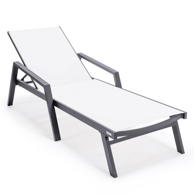 LeisureMod Marlin Poolside Outdoor Patio Lawn and Garden Modern Powder Coated Aluminum Frame Suntan Sling Chaise Lounge Chair with Armrests, Set of 2