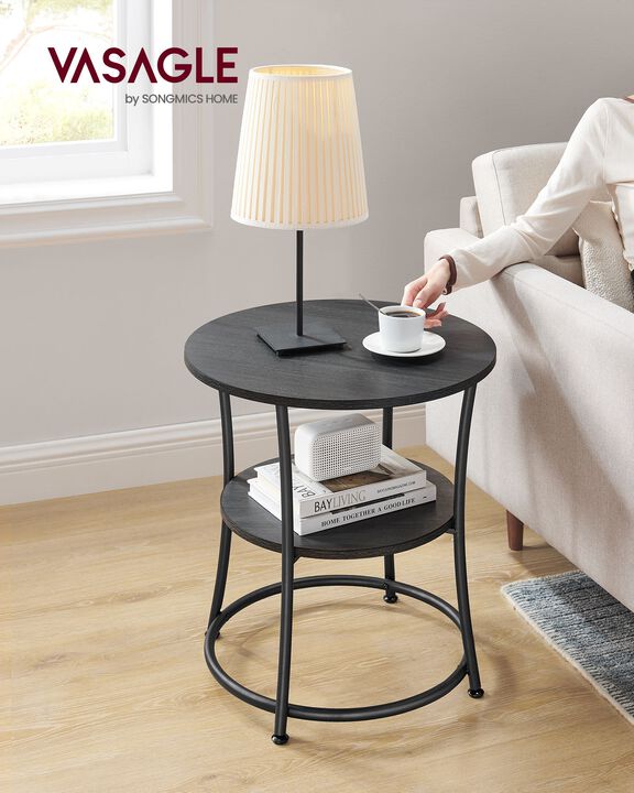Small Round End Table with 2 Shelves &ndash; Ideal for Compact Living Spaces or Minimalist Interiors