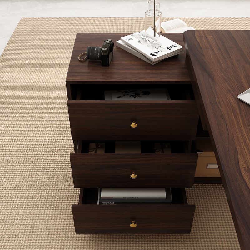 FUFU&GAGA Modern L-Shaped Office Desk with Storage, (55.1”W x 30.7”H x 21.7”D), Brown