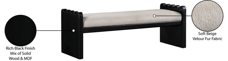 Meridian Furniture Sonia Beige Velour Fur Fabric Bench