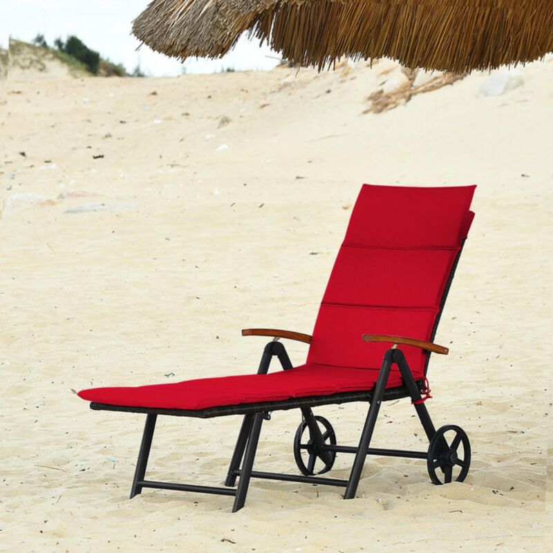 Hivvago Folding Patio Rattan Lounge Chair with Wheels