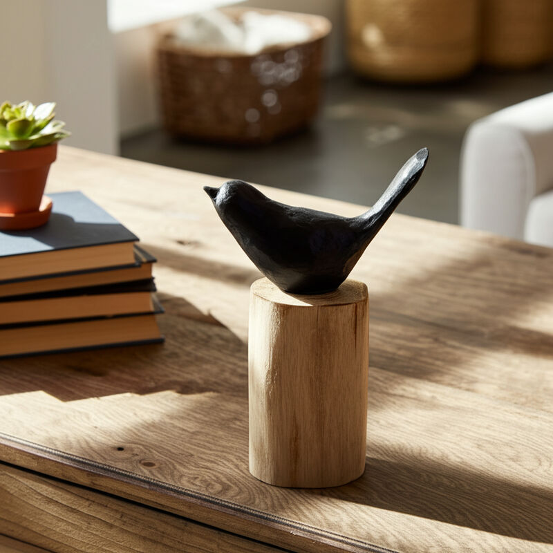 Bird Perched on Log Figurine
