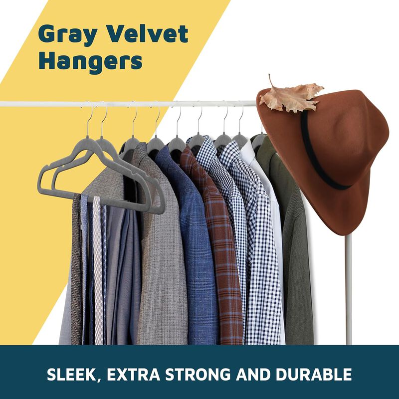 Velvet Clothes Hangers &ndash; with 360 Degree Swivel Hook and Non-Slip Shoulder Notch, Holds Up to 10 lbs, Heavy Duty Hanger Set, for Organizing Suit, Dress, Coat, and Clothes, Pack of 5, Gray image number 6