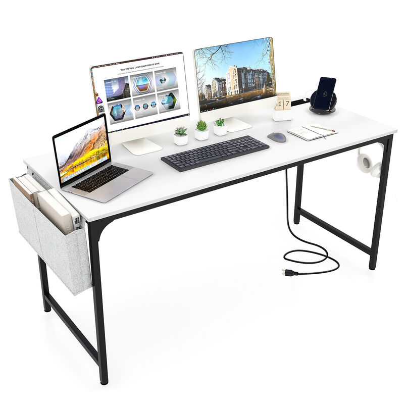 60 Inch Computer Desk with Charging Station Storage Bag