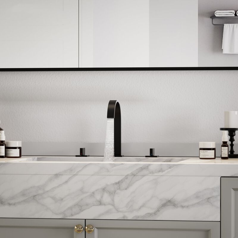 Mondawe Deck Mounted 8 Inch Widespread Double-Handle Bathroom Faucet in Brushed Nickel for Bathroom, Vanity, Laundry image number 1
