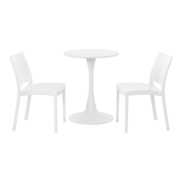 WestinTrends 3-Piece Outdoor Round Metal Patio Dining Table Set With Stackable Patio Dining Side Chairs