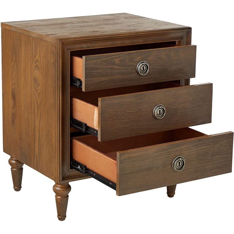 Traditional Style 3 Drawers Wood Nightstand By Inverness, Brown-Benzara