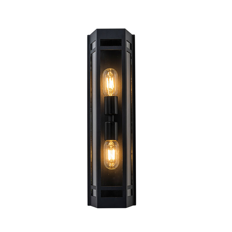 2-Light H20" Modern Black Outdoor Wall Light with Dusk-to-Dawn Sensor and Clear Tempered Glass Weather-Resistant Front Door Garage Exterior Lighting Fixture image number 0