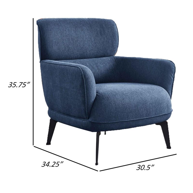 Dup 34 Inch Accent Chair, Cushioned Seat, Rounded Track Arms, Muted Blue - Benzara