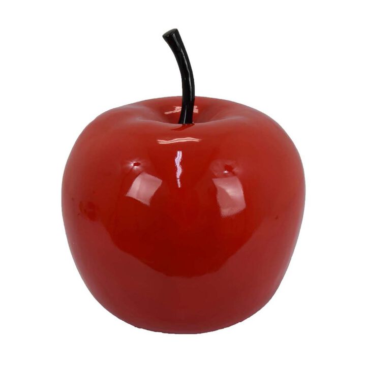 Masu Tabletop Accent Decor, 16 Inch Apple Design Glossy Red Resin Body - Benzara
