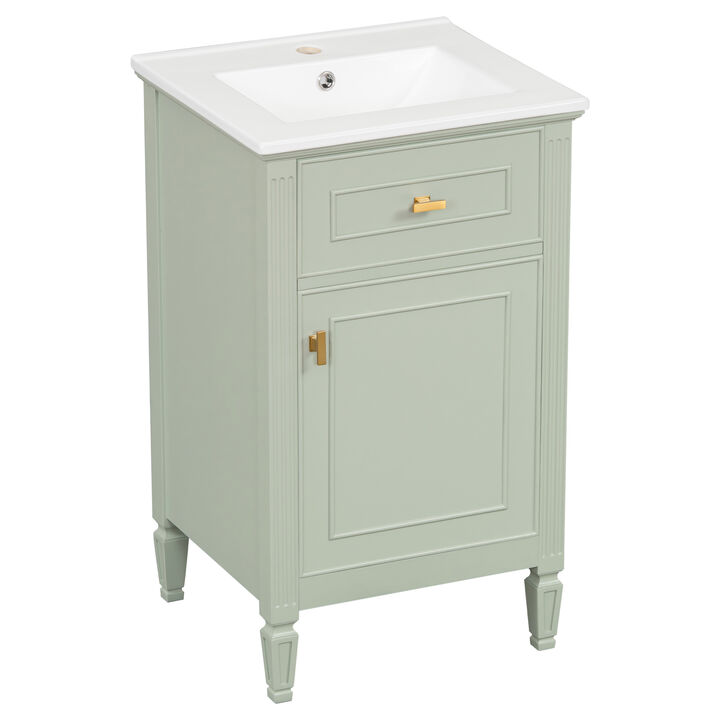 Merax Small Space Bathroom Vanity with Soft-Close Hinges, Interior Door Organizer, Adjustable Inner Shelf
