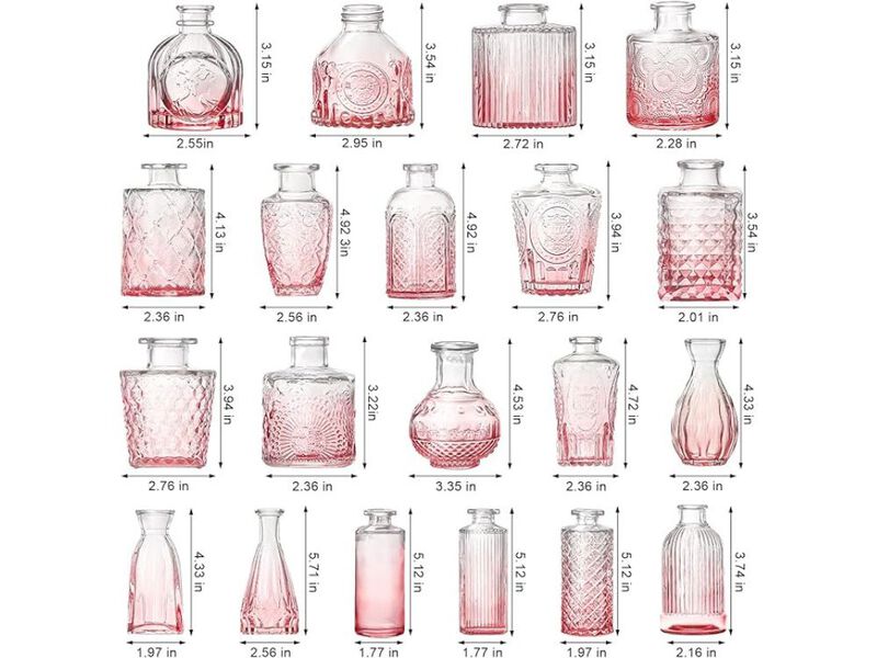 Set of 32 Pink Glass Bud Vases &ndash; Vintage Mini Centerpieces image number 2