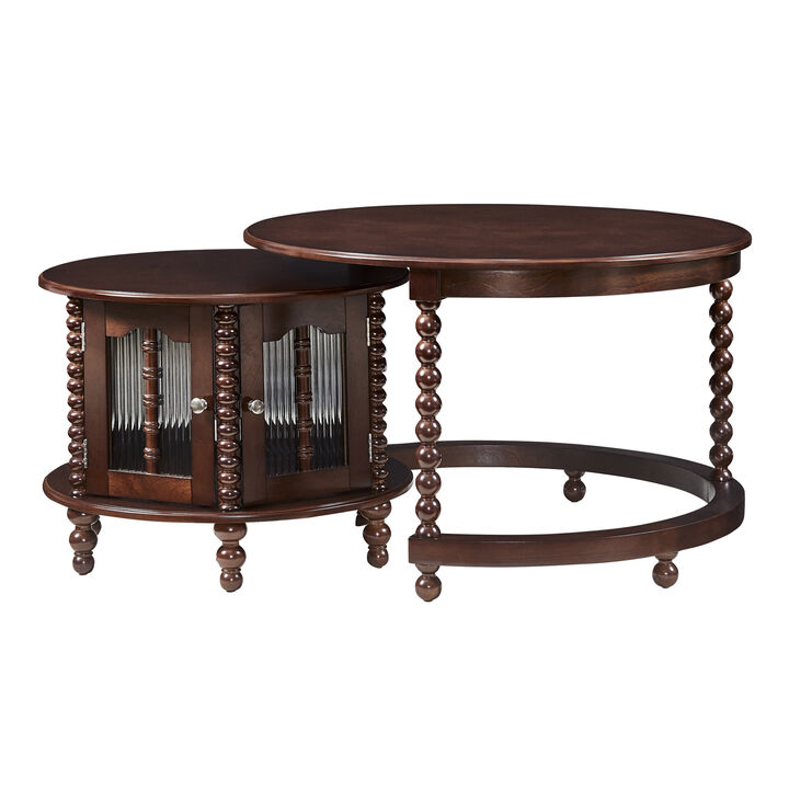 GOODSILO Vintage Nesting Coffee Table with Bamboo Glass Doors and Retro Beaded Legs