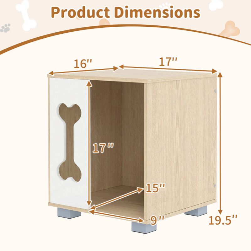 Wooden Dog Condo End Table with Bone Window and Metal Legs-Natural image number 2