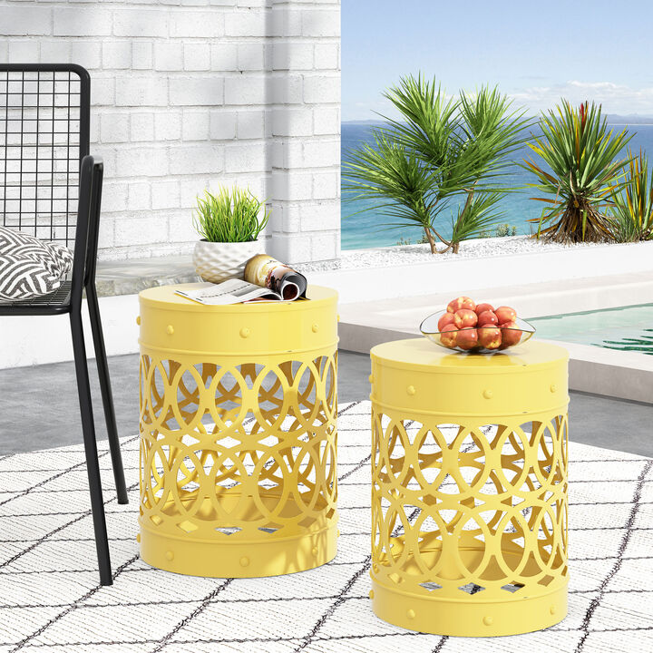 Merax Set of 2 Nesting Cylindrical Side Tables with Iron Cutout Frame
