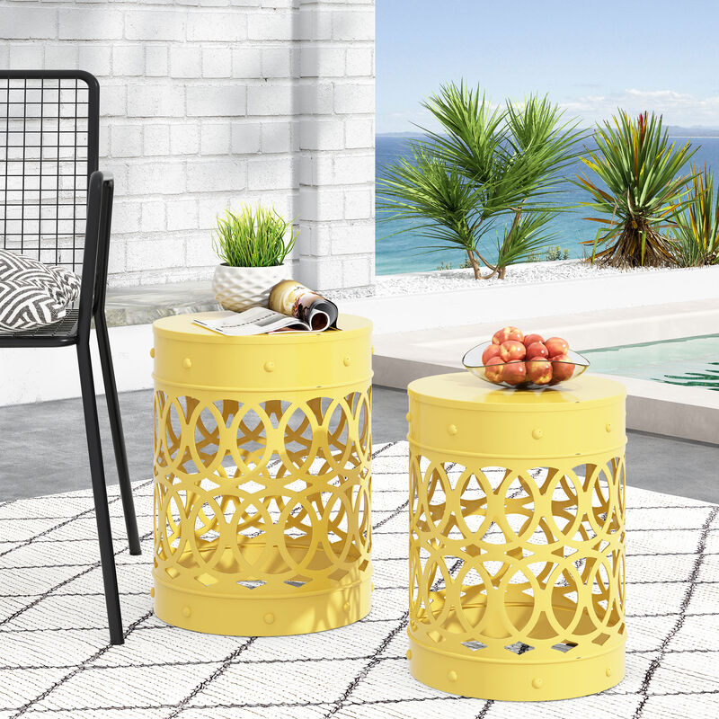 Merax Set of 2 Nesting Cylindrical Side Tables with Iron Cutout Frame image number 1