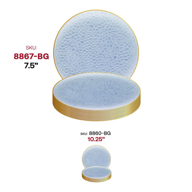 7.5" Clear Blue with Gold Rim Hammered Glass Plastic Salad Plates (120 Plates) image number 5