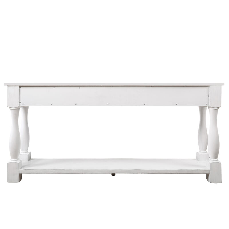 63 inch Long Wood Console Table with 3 Drawers and 1 Bottom Shelf for Entryway Hallway Easy Assembly Extra-thick Sofa Table (Antique White)
