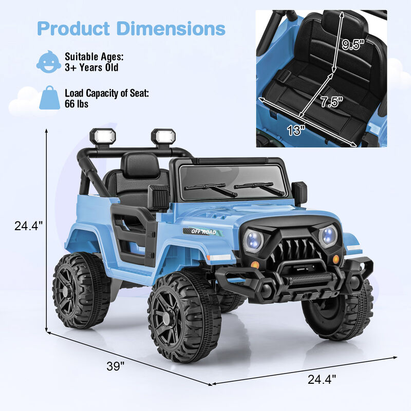 Kids 12V Ride On Truck with Threaded Wheels Remote Control and 3 Speed Modes image number 2