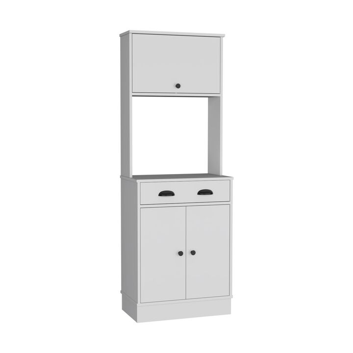 Apex 66.3" H Kitchen Pantry with Drawer, 2 Cabinets, and Microwave Stand, White