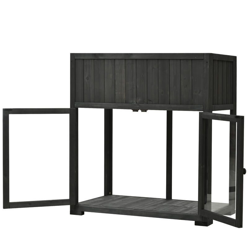 Wood Cold Frame with Raised Garden Bed & Wheels, 2-Door Greenhouse for Indoor/Outdoor Use