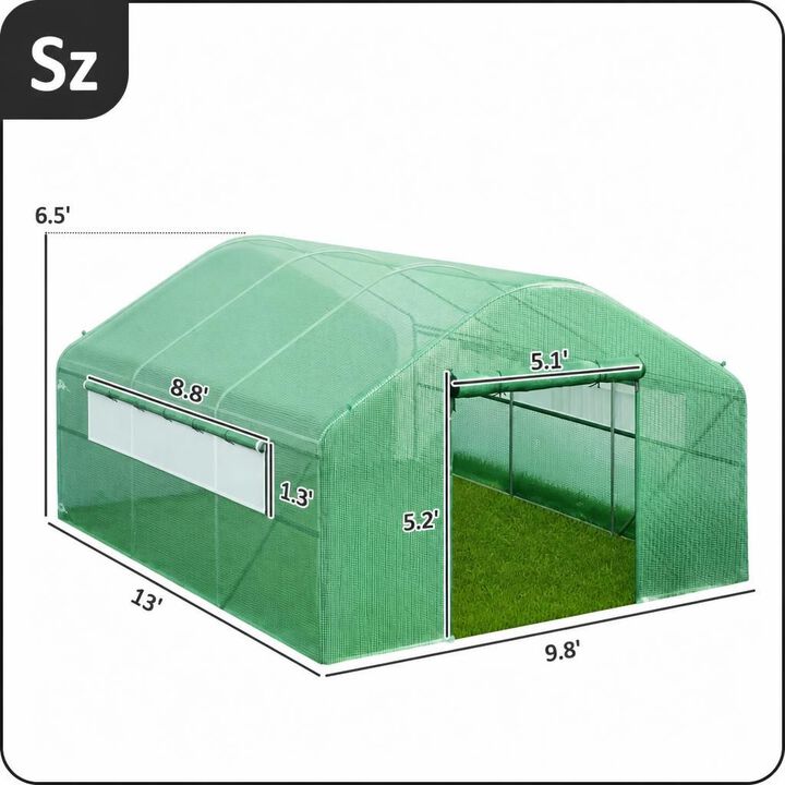 WOW PIONEER Spacious Walk-in Tunnel Hoop Greenhouse with Large Windows for Outdoor Plant Growing with Stable Galvanized Steel Frame