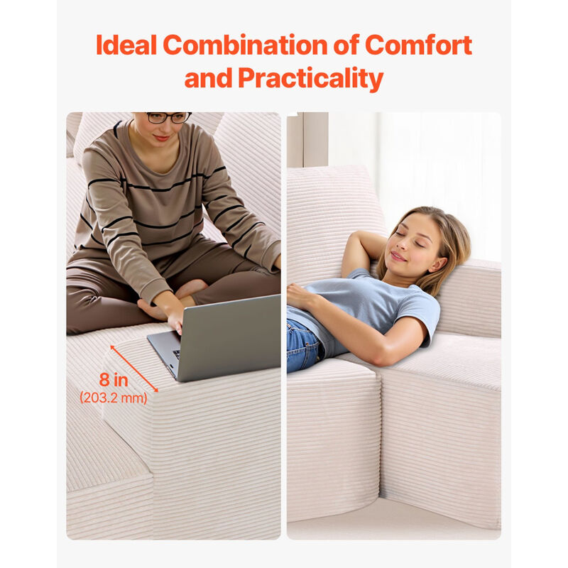 Corduroy Modular Sectional Couch with Chaise and Soft Cushions for Living Room