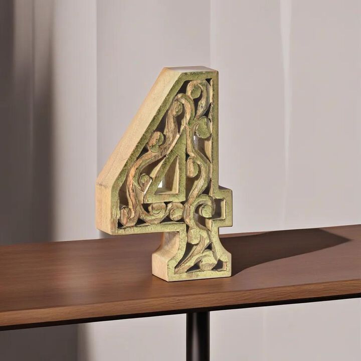 Vintage Natural Gold Handmade Eco-Friendly "4" Numeric Number For Wall Mount & Table Top Décor