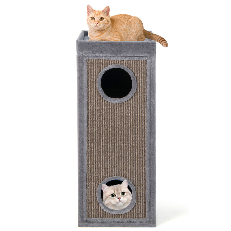 39" Tall Cat Condo with Scratching Posts and 3 Hideaways and 4 Soft Plush Cushions