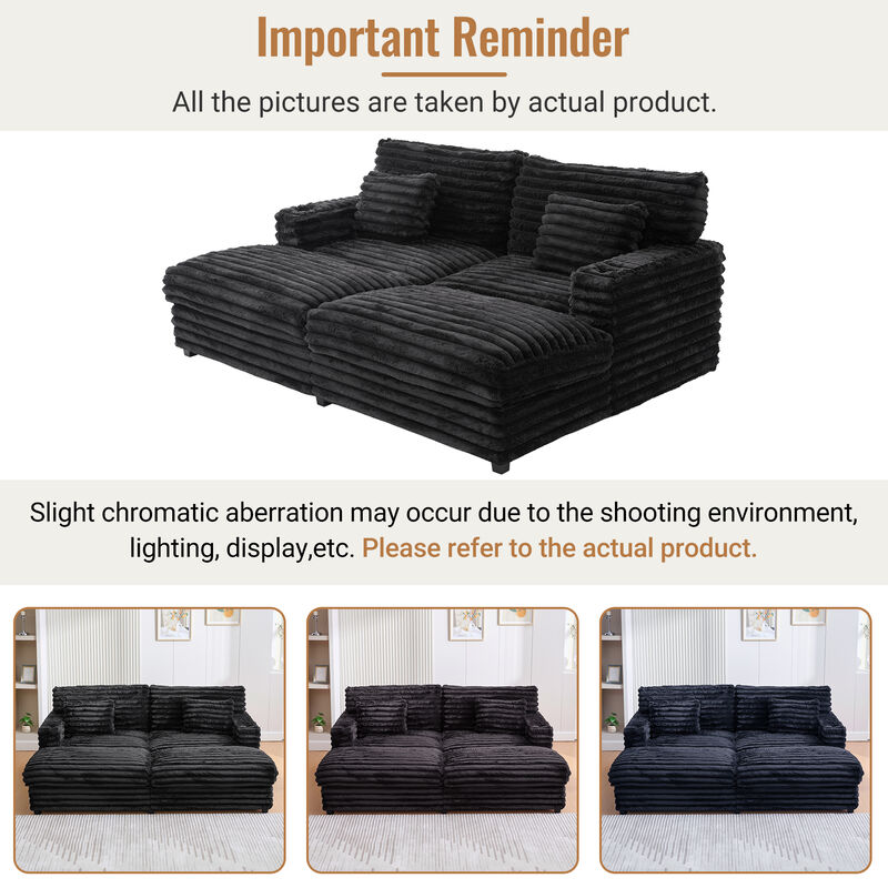 Merax Oversized Chaise Sofa  Loveseats with Plush Faux Rabbit Fur, Deep Seating, Built-in USB Charging image number 6